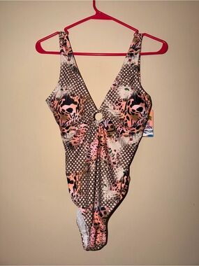 Emme Jordan Pink & Brown Mixed Print One-Piece